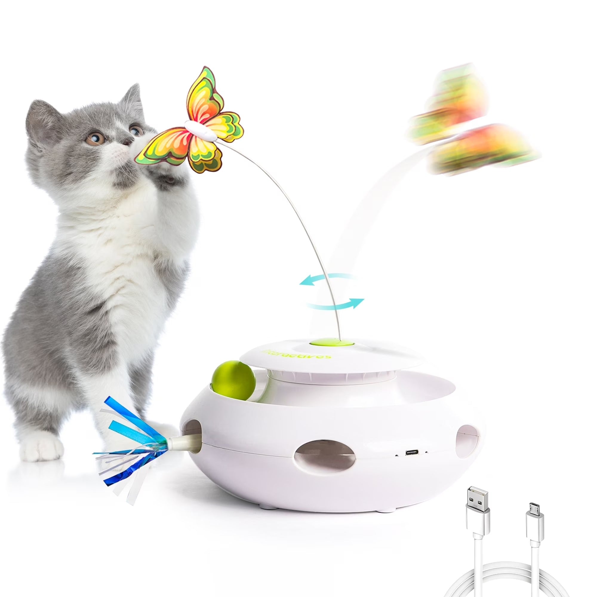 3 in 1 Interactive Cat Toy with Motion Sensor USB Rechargeable Butterfly Whack a Mole and Ball Track Toy for Indoor Cats