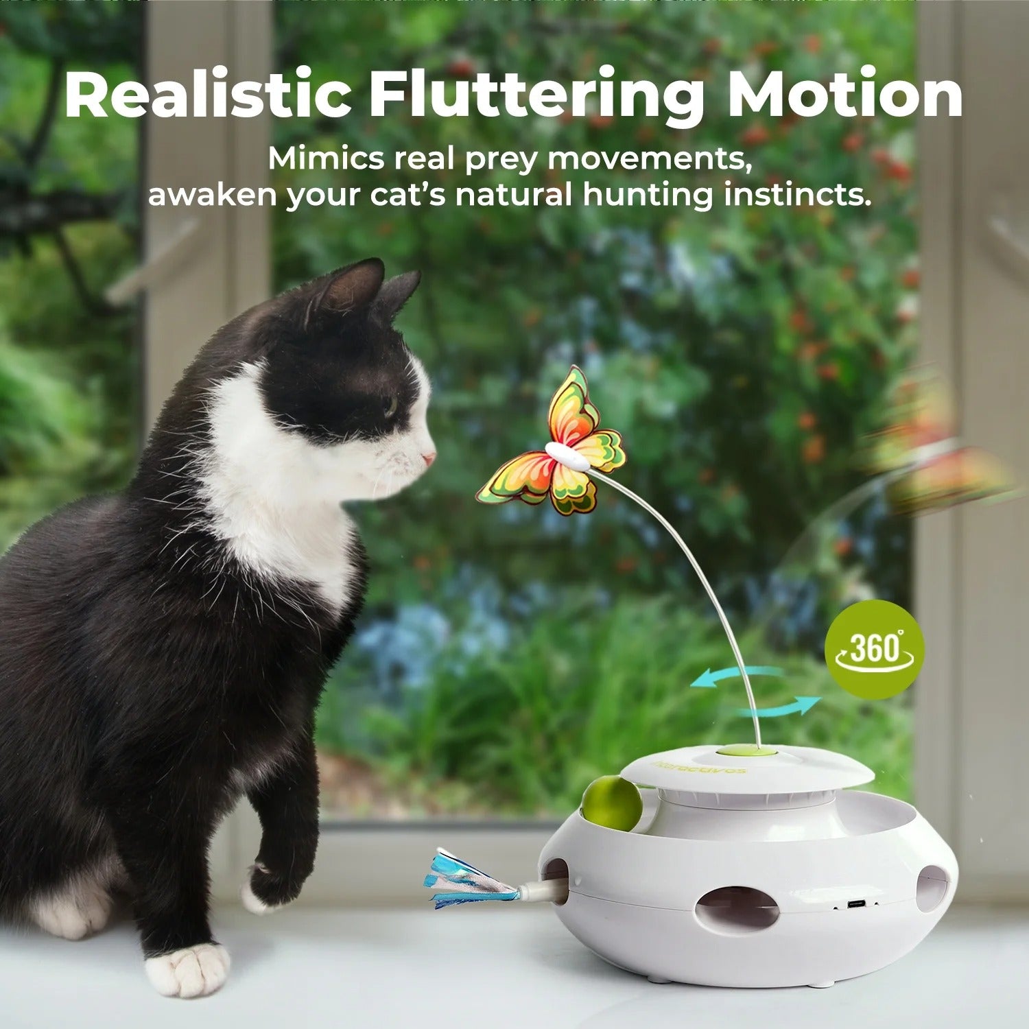 3 in 1 Interactive Cat Toy with Motion Sensor USB Rechargeable Butterfly Whack a Mole and Ball Track Toy for Indoor Cats