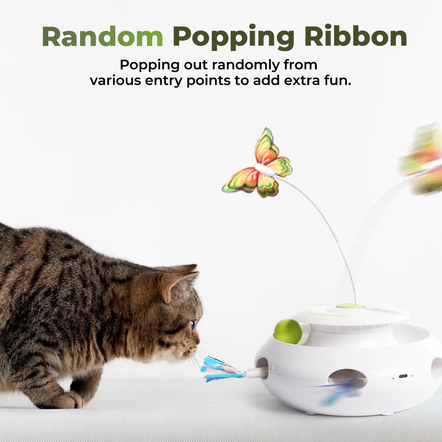 3 in 1 Interactive Cat Toy with Motion Sensor USB Rechargeable Butterfly Whack a Mole and Ball Track Toy for Indoor Cats