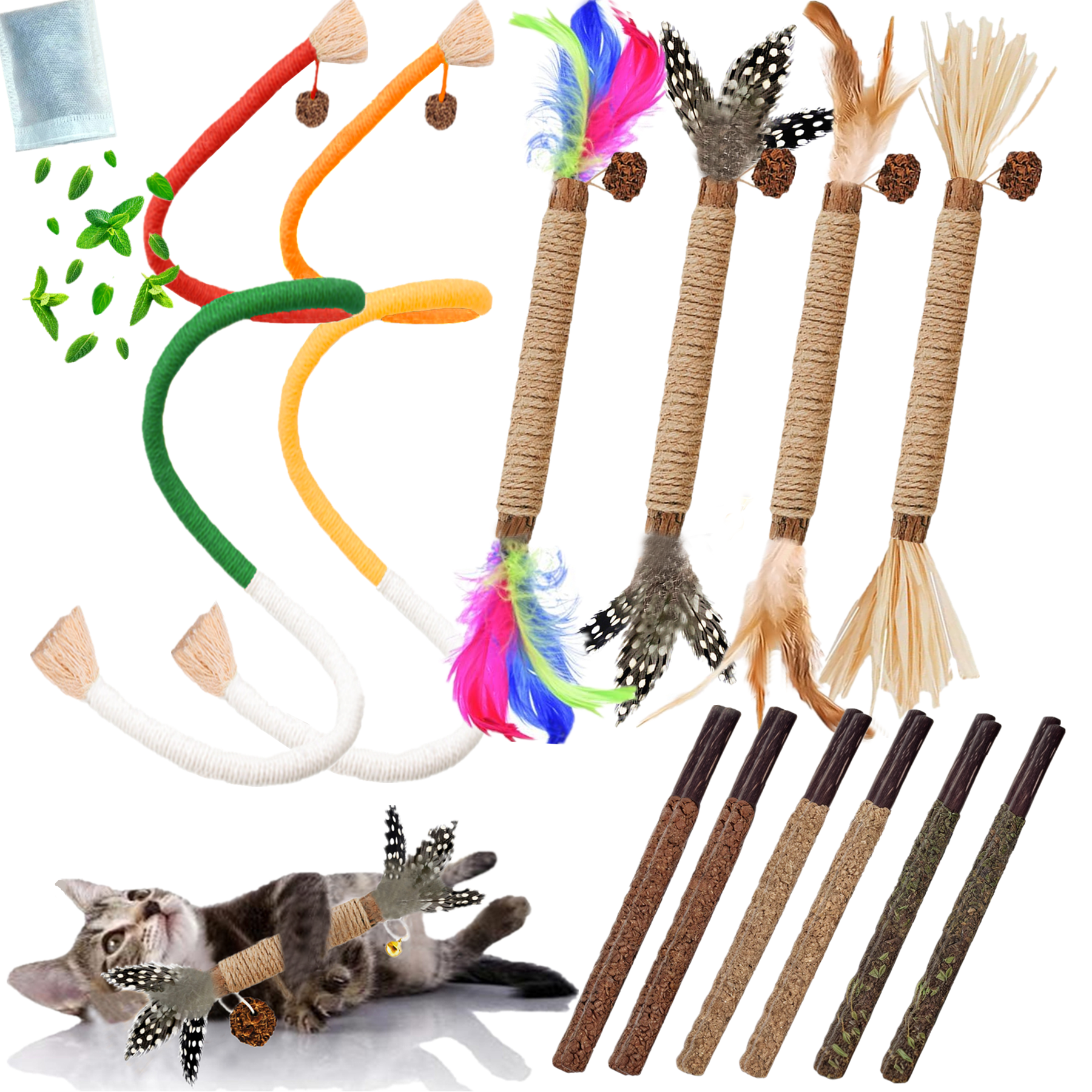 12PCS Catnip Toys for Kittens Indoor Cat Rope Chew Stick Interactive Play Set for Cats