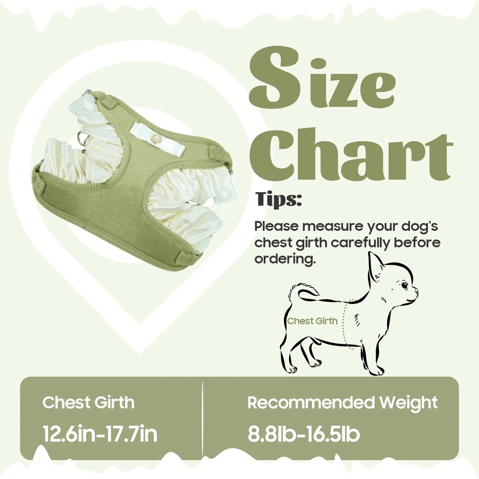 Adjustable Soft Cotton Dog Harness and Leash Set for Small Dogs, Comfortable Vest-Style Puppy Harness with Anti-Pull Design, Cute Bow Accent for Walking, Green