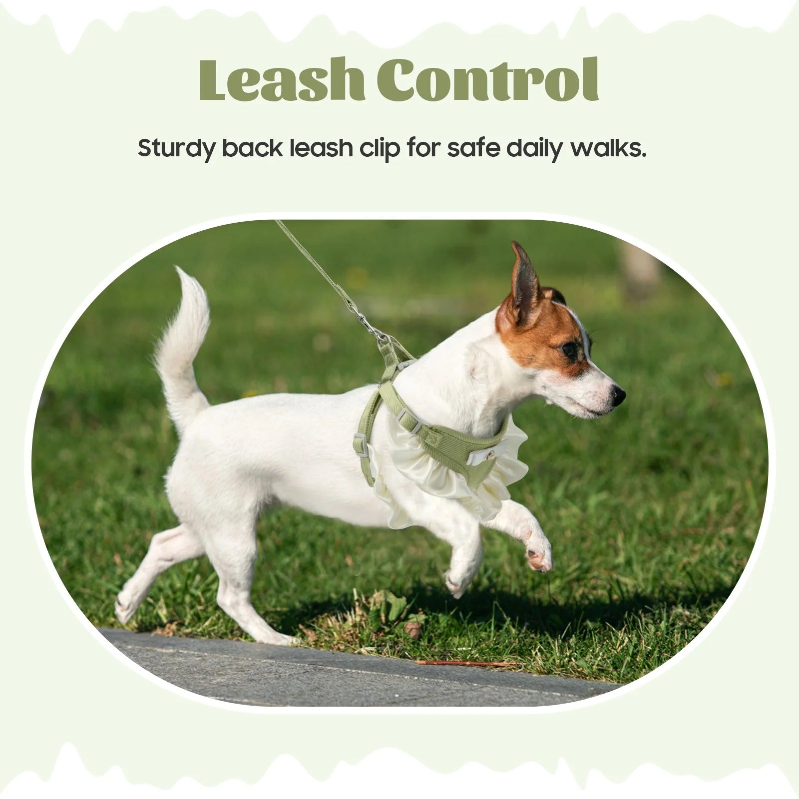 Adjustable Soft Cotton Dog Harness and Leash Set for Small Dogs, Comfortable Vest-Style Puppy Harness with Anti-Pull Design, Cute Bow Accent for Walking, Green