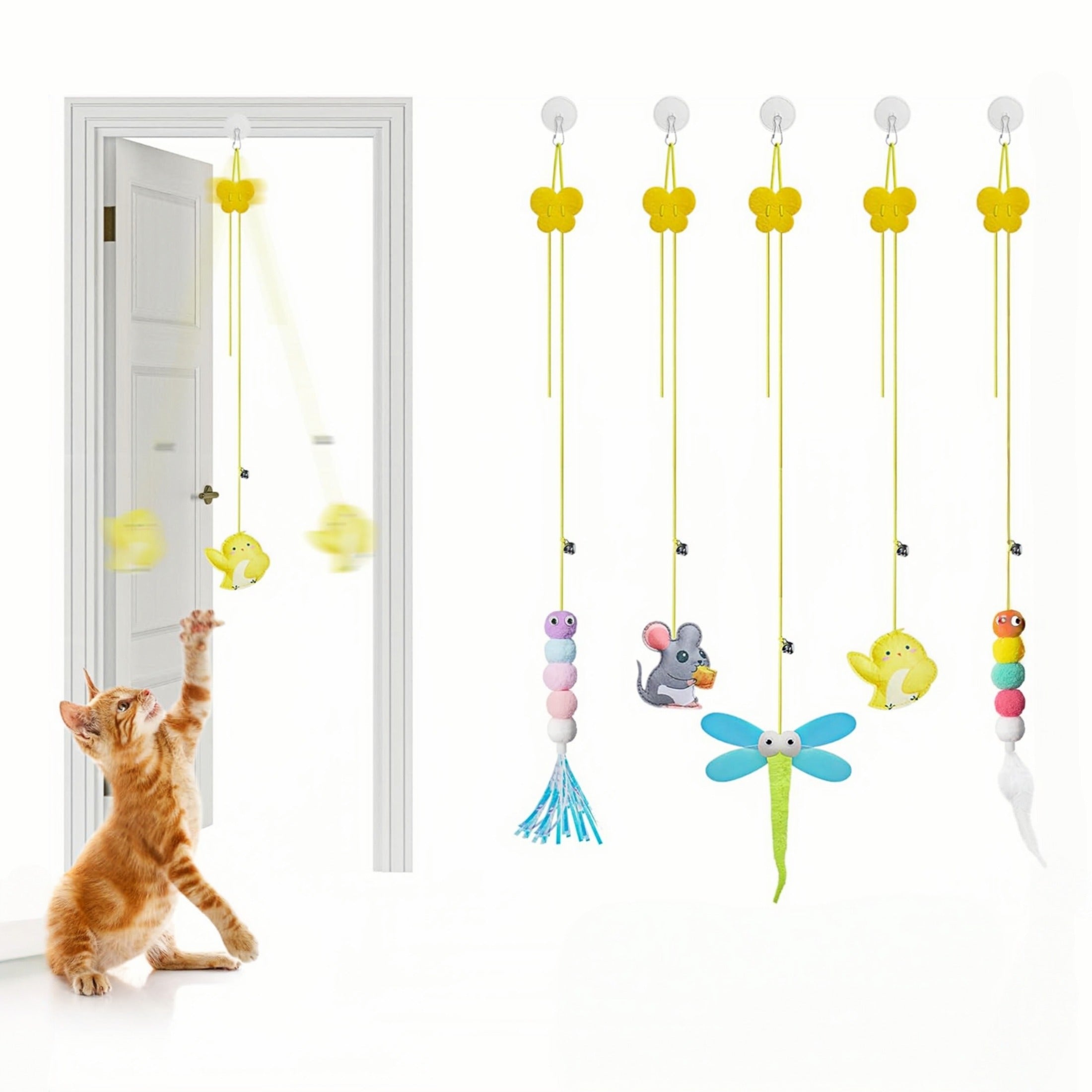 6-Pack Retractable Catnip Toys with Bells Multicolor Hanging Interactive Toys for Kittens and Cats