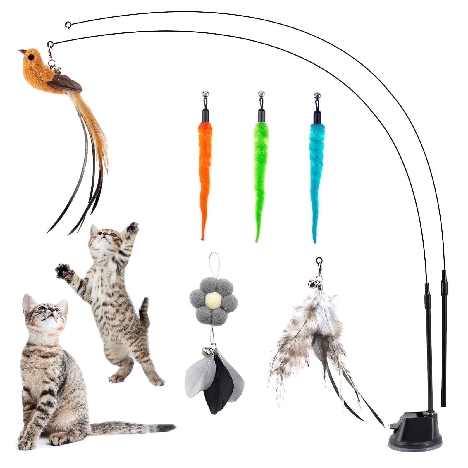 9PCS Interactive Cat Toys Set with Feather and Bird Teaser Wands Indoor Cat Exercise Fishing Pole Toys for Kittens and Adult Cats