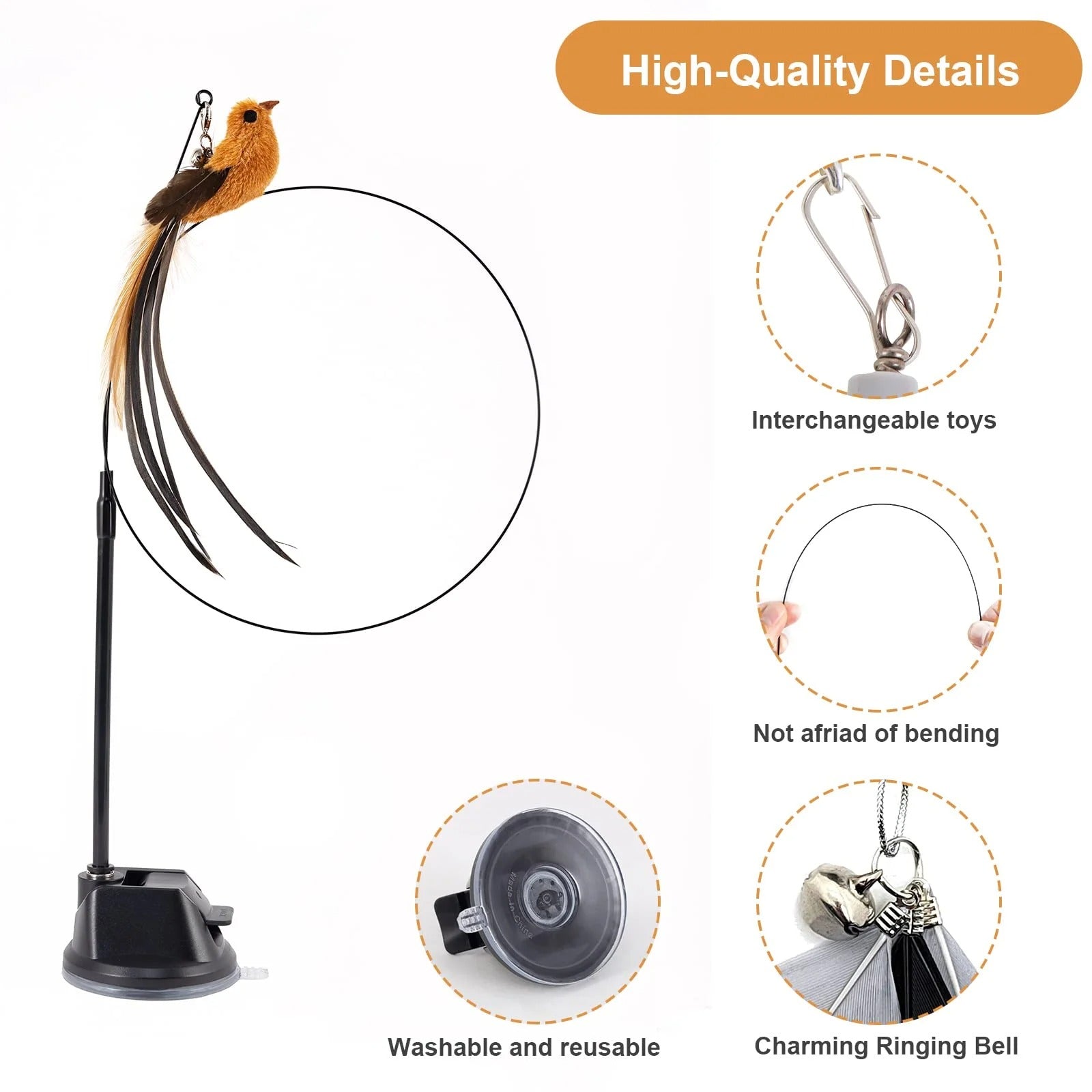 9PCS Interactive Cat Toys Set with Feather and Bird Teaser Wands Indoor Cat Exercise Fishing Pole Toys for Kittens and Adult Cats