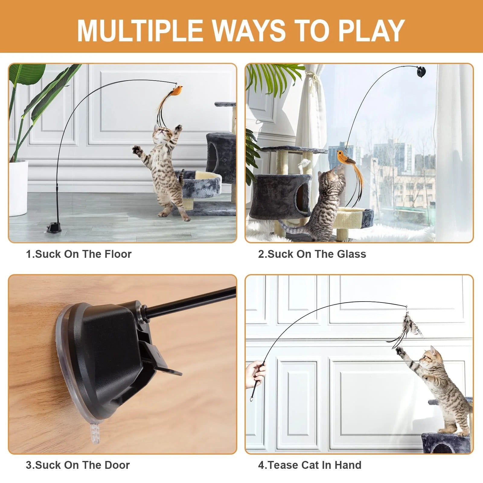 9PCS Interactive Cat Toys Set with Feather and Bird Teaser Wands Indoor Cat Exercise Fishing Pole Toys for Kittens and Adult Cats