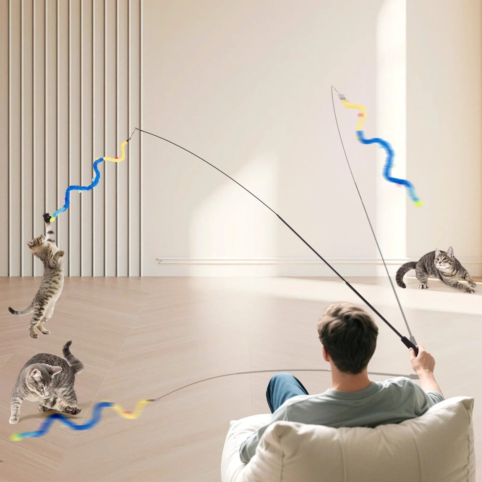 9PCS Interactive Cat Toys Set Retractable Plush Cat Teaser Wand Toys with Extendable Fishing Rods for Indoor Cat Exercise