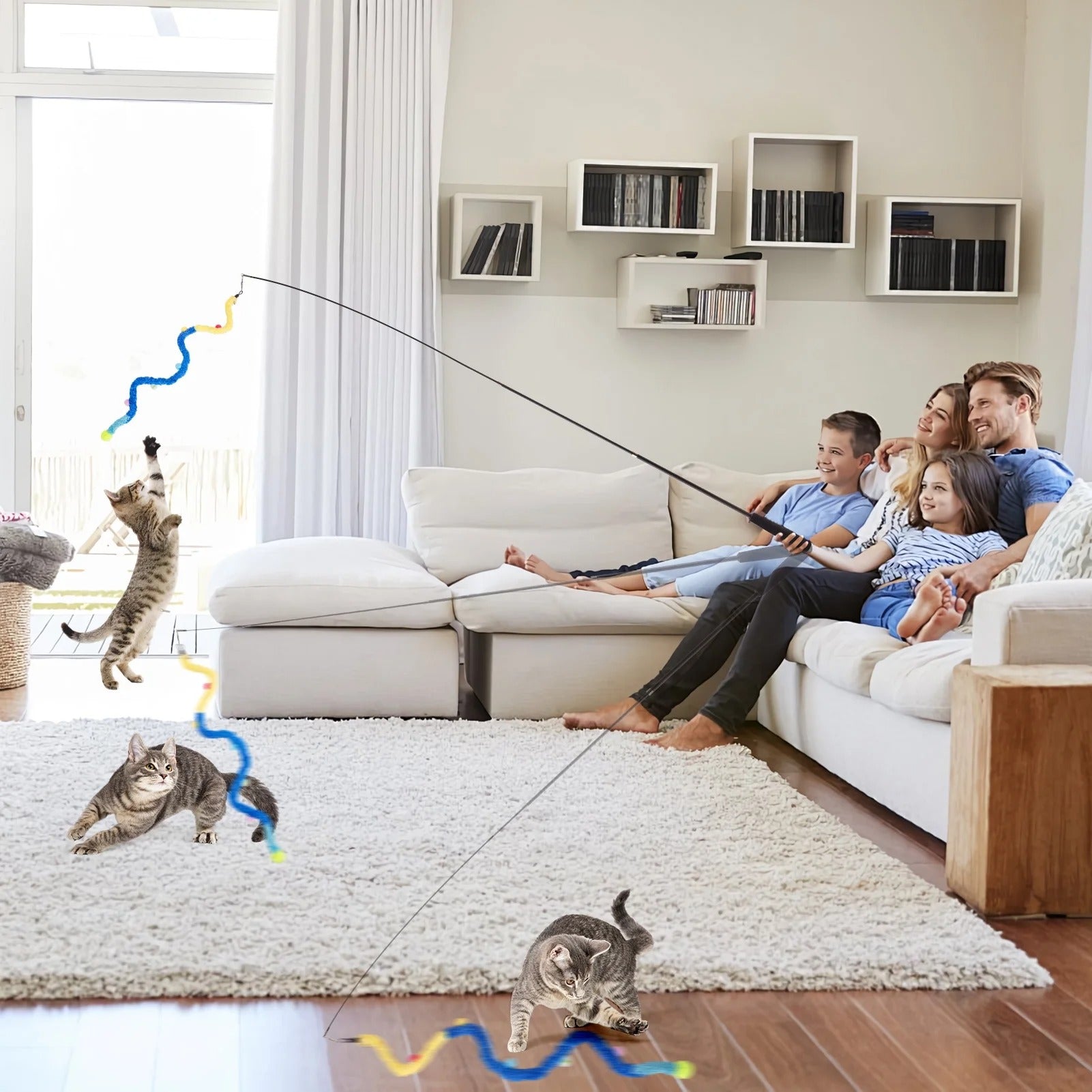 9PCS Interactive Cat Toys Set Retractable Plush Cat Teaser Wand Toys with Extendable Fishing Rods for Indoor Cat Exercise