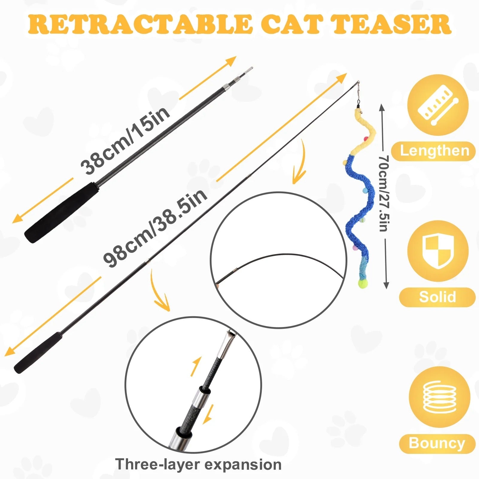 9PCS Interactive Cat Toys Set Retractable Plush Cat Teaser Wand Toys with Extendable Fishing Rods for Indoor Cat Exercise