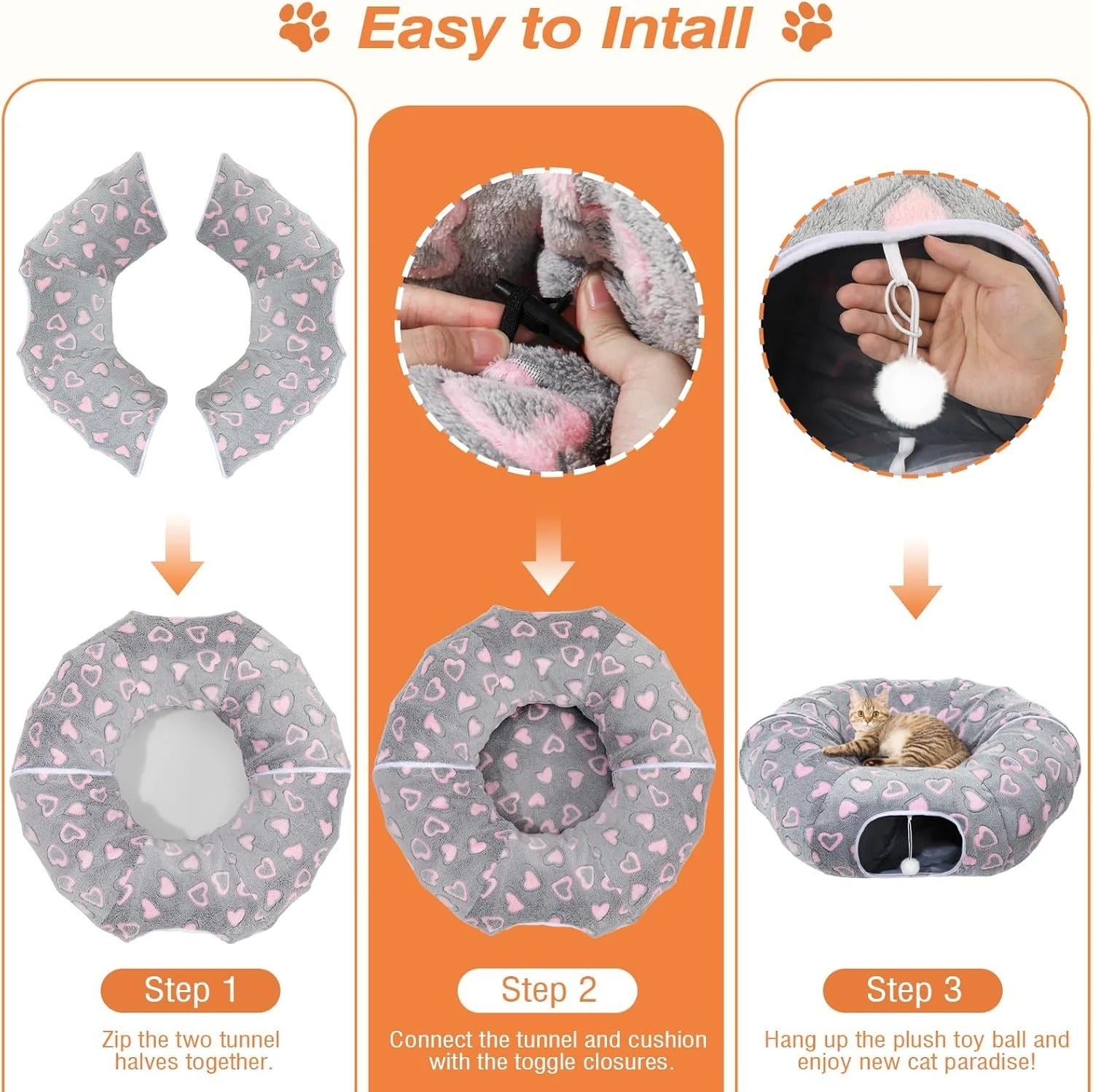 35 Inch Plush Cat Tunnel Bed for Indoor Cats with Ball and Cushion Multi-Functional Peekaboo Cat Cave Interactive Tunnel Toy for Cats Kittens and Small Pets